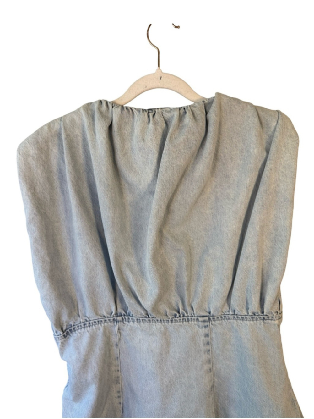 Zara Light Blue Denim Mini Dress with Statement Shoulders Size XL Y2K Minimalist - Picture 13 of 14
